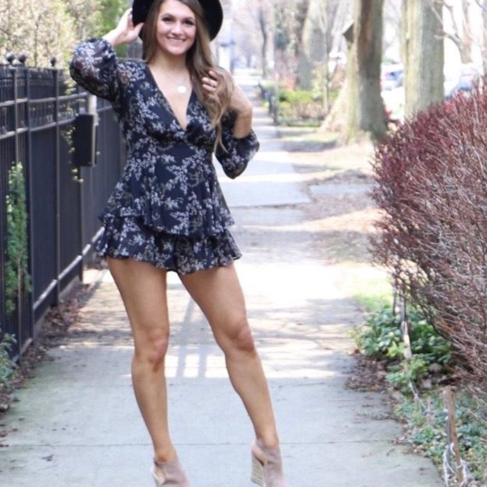 NWT Chiffon Black Floral Romper - Picture 4 of 11